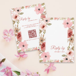 Cartão RSVP Blush Pink Floral QR Code Wedding Reply By