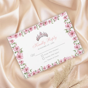 Cartão RSVP Blush Rosa Prata Meus Quinze Glitter Quinceañera