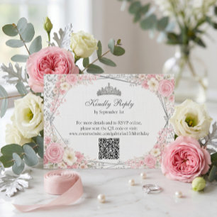 Cartão RSVP Blush Rosa Quinceañera Borboleta Prata