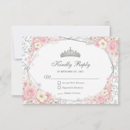 Cartão RSVP Blush Rosa Quinceañera Borboleta Prata