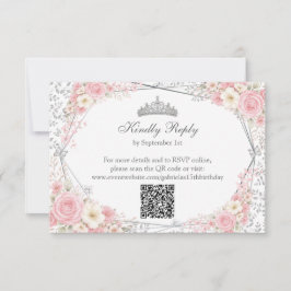Cartão RSVP Blush Rosa Quinceañera Borboleta Prata