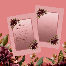 Cartão RSVP Blush Rose Gold Script - Burgundy floral wedding