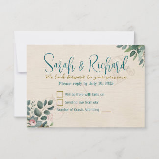 Cartão RSVP Blush & Sage com Casamento de Folhagem de Aquarela