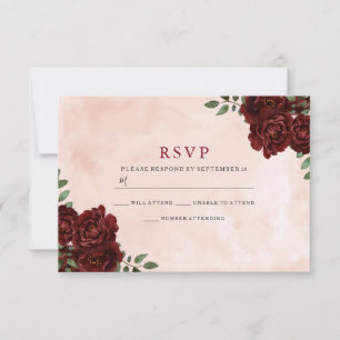 Cartão RSVP Blush Watercolor Burgundy Rosa vermelha Todas as O