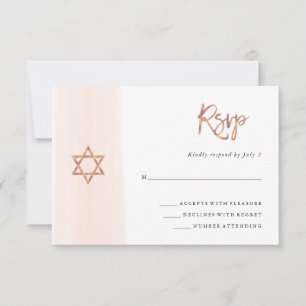 Cartão RSVP Blush Watercolor   Faux Rosa Dourada Bat Mitzvah
