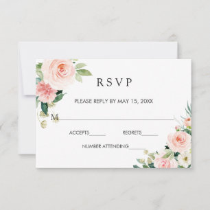 Cartão RSVP Blush White Bloom Dourado Frame Floral Casamento R