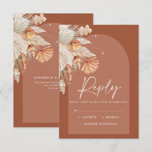 Cartão RSVP Boêmia moderna terracotta pampas casamento de gram