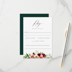 Cartão RSVP Bohemian Blooms Floral Wedding Alergia Comida