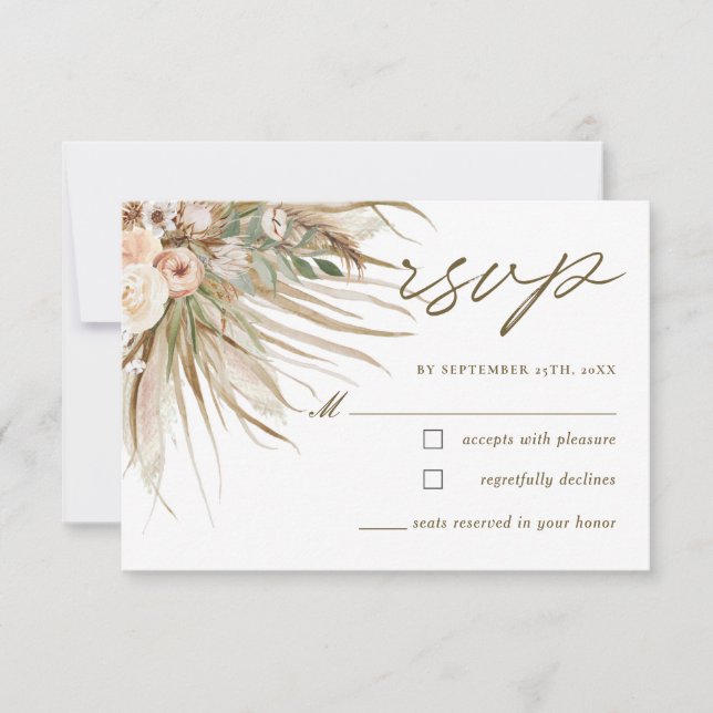 Cartão RSVP Bohemian Pampas Grass Earthy Casamento Floral (Frente)
