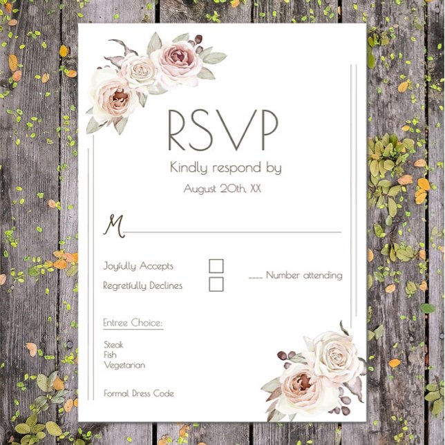 Cartão RSVP Bohemian Rosa Wedding (Bohemian Rose Wedding RSVP Card)