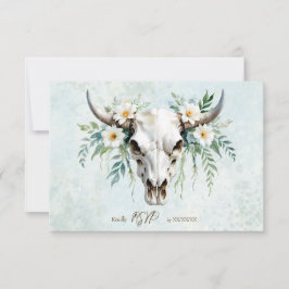 Cartão RSVP Bohemian Watercolor Floral Cow Skull Casamento