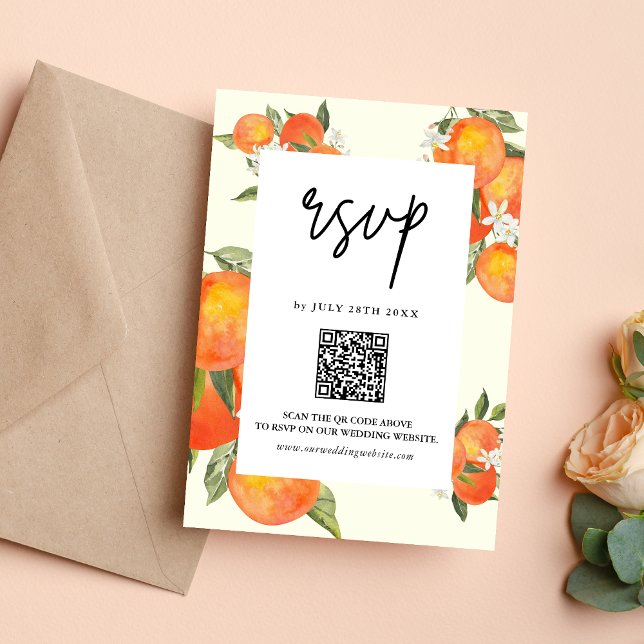 Cartão RSVP Boho Abstract Sketchy Orange Garden Wedding (Criador carregado)