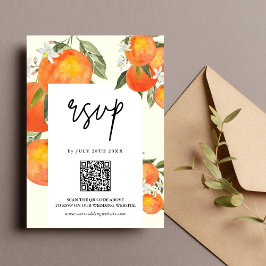 Cartão RSVP Boho Abstrato Desenho Jardim Laranja Casamento