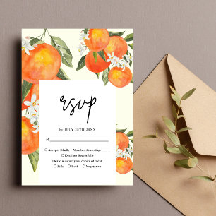 Cartão RSVP Boho Abstrato Desenho Jardim Laranja Casamento