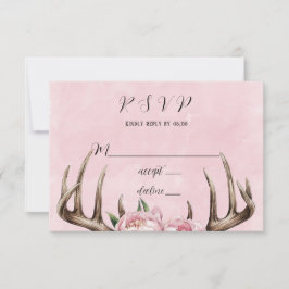 Cartão RSVP Boho Antler com Casamento de Peões Rosa