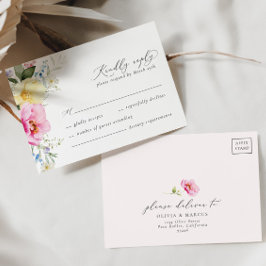 Cartão RSVP Boho Arch Primavera Floral Colorida Casamento Eleg