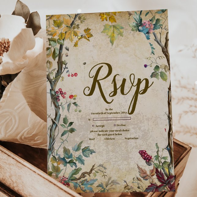 Cartão RSVP Boho Autumn Wildflower Botanical Weding (Criador carregado)