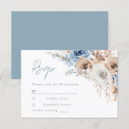 Cartão RSVP Boho Blue: Casamento Floral Boêmia Azul Dusty