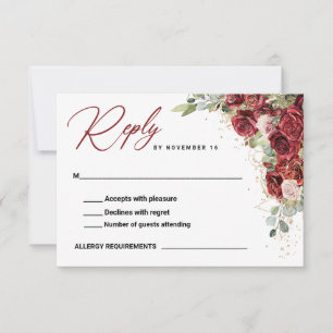 Cartão RSVP Boho Blush Burgundy Casamento Geométrico Dourado F