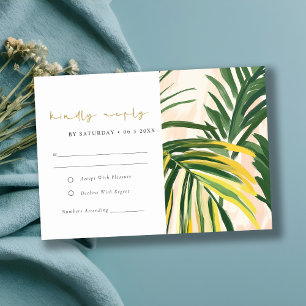Cartão RSVP Boho Blush Green Palm Beach Casamento