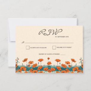 Cartão RSVP Boho Bohemian Rustic Floral Poppies Casamento