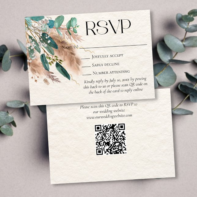 Cartão RSVP Boho Botânico Eucalyptus Greenery Pampas Grass (Criador carregado)