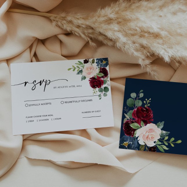 Cartão RSVP Boho Burgundy Blush Weding (Criador carregado)