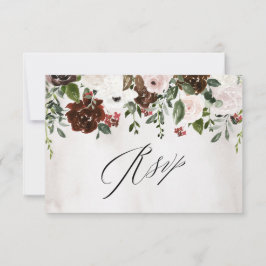 Cartão RSVP Boho Burgundy Rosa Rosa Watercolor Casamento Flora