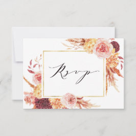 Cartão RSVP Boho Burgundy Terracotta Frame Dourado Floral Casa