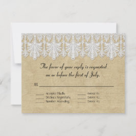 Cartão RSVP BOHO Burlap n Lace gypsy Modern Mod Estilo