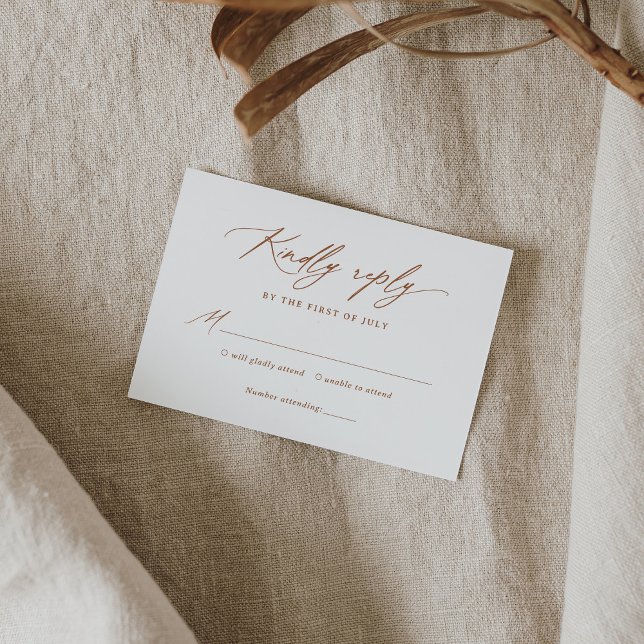 Cartão RSVP Boho Burnt Orange Calliografia Casamento (Criador carregado)