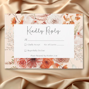 Cartão RSVP Boho Burnt Orange Fall Floral Monograma Peach