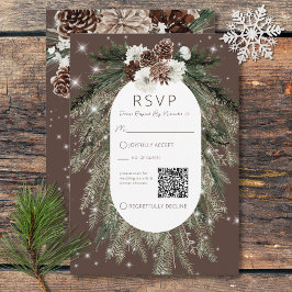 Cartão RSVP Boho Cacau Pine Winter Sparkasse Código QR
