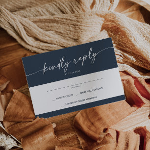 Cartão RSVP Boho Chic Dark Marinho Azul Simples Casamento