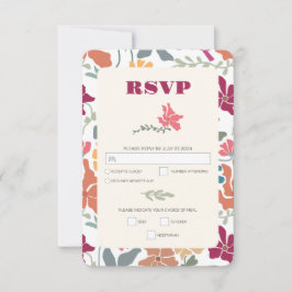 Cartão RSVP Boho Chic Floral Casamento Retro Meados do Século