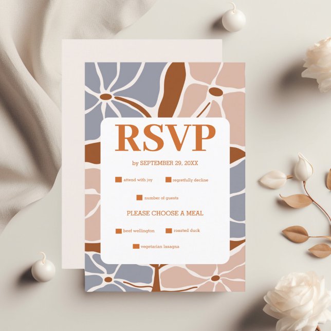 Cartão RSVP Boho Chic Retro Floral Wedding (Criador carregado)