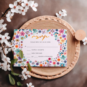 Cartão RSVP Boho Chic Rosa Claro Dourado Casamento de Flores S