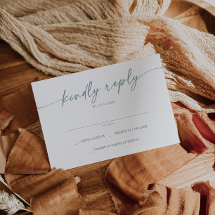 Cartão RSVP Boho Chic Teal e Casamento Simples Branco