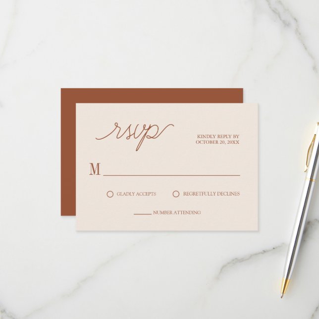 Cartão RSVP Boho Chic Terracotta Casamento Minimal (Frente/Verso In Situ)