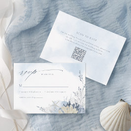 Cartão RSVP Boho Chic Watercolor Coral Beach Wedding QR Code
