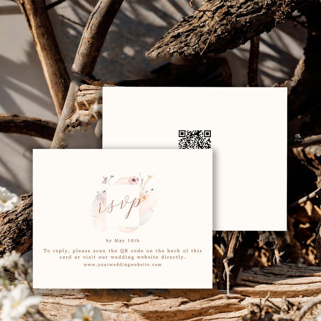 Cartão RSVP Boho Chic Wildflower QR Code Wedding (Criador carregado)