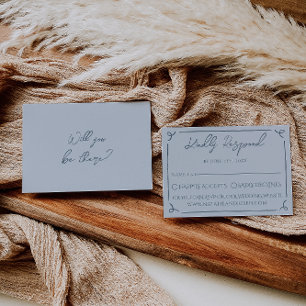 Cartão RSVP Boho Cool Marina Azul Moldura Whimsy Casamento RSV