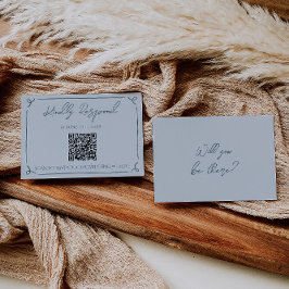 Cartão RSVP Boho Cool Marina Quadro Azul Casamento Código QR