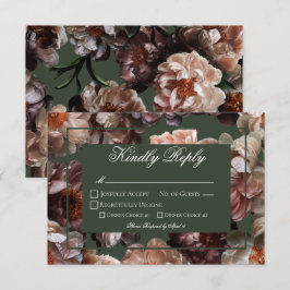 Cartão RSVP Boho Dark Peony Flowers Moderno Casamento