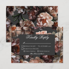 Cartão RSVP Boho Dark Peony Flowers Moderno Casamento
