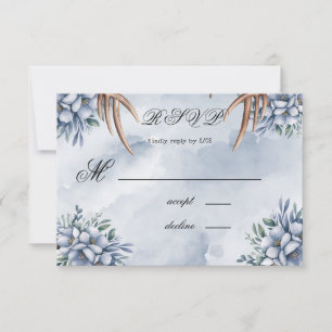 Cartão RSVP Boho Deer Antler Dusty Blue Floral