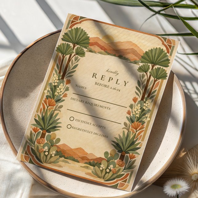 Cartão RSVP Boho Desert Botanical Wedding (Criador carregado)