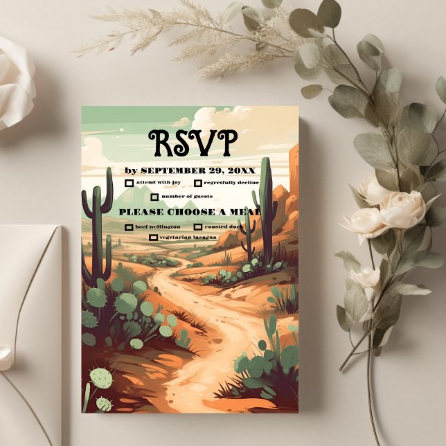 Cartão RSVP Boho Desert Cactus - Casamento Ilustrado (Criador carregado)