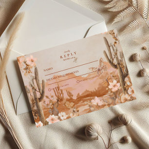 Cartão RSVP Boho Desert Sunset Cactus Wedding