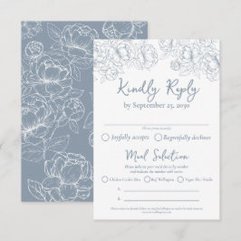 Cartão RSVP Boho Dusty Blue Floral Modern Opções de Refeições 